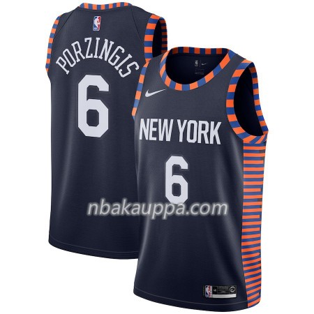 New York Knicks Kristaps Porzingis 6 2018-19 Nike City Edition Navy Pelipaidat Swingman - Miesten